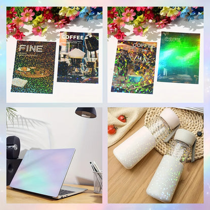 50pcs Holographic Sticker Paper 2.9 X 4.1 Inch Clear Vinyl Self-Adhesive Waterproof Transparent Cold Laminating Film for Craf