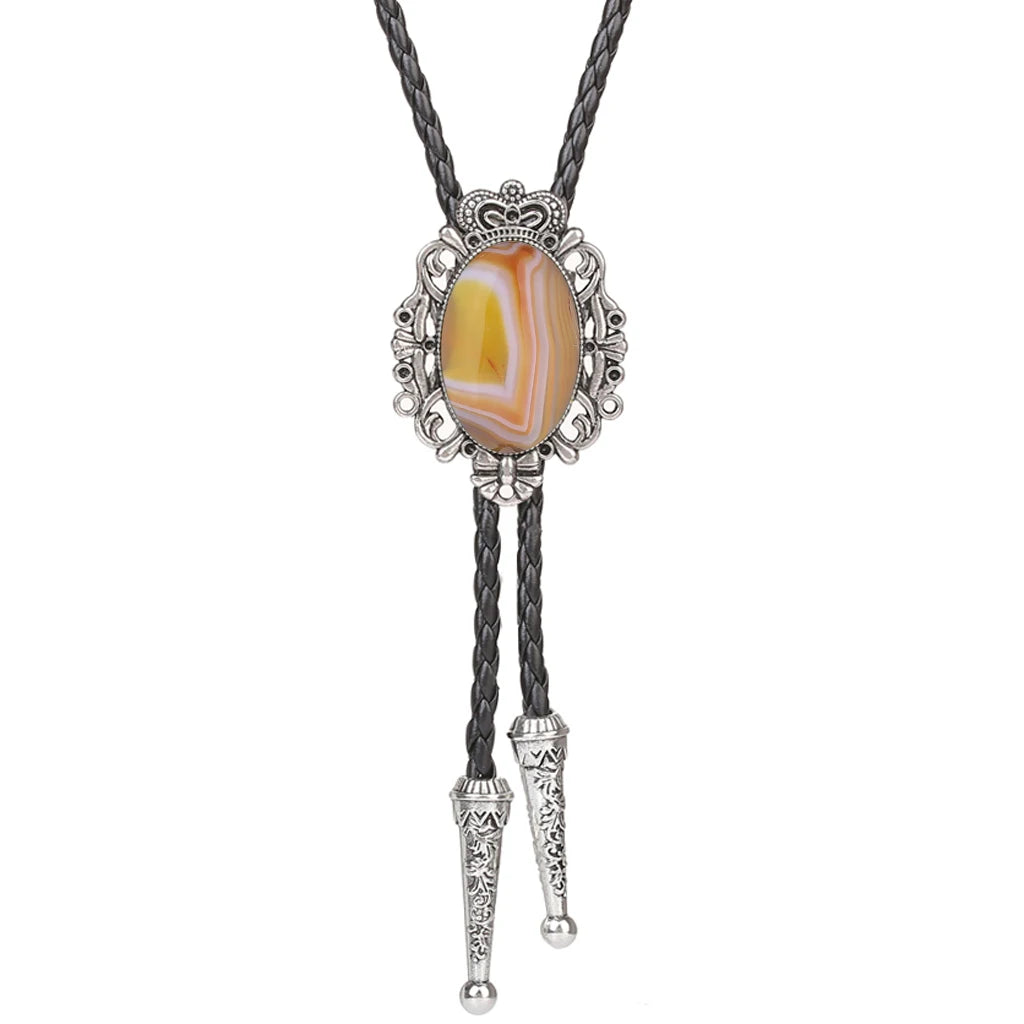 Bolo Tie Western Cowboy Opal Rodeo Leather Necktie - 25