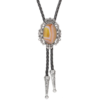 Bolo Tie Western Cowboy Opal Rodeo Leather Necktie - 25