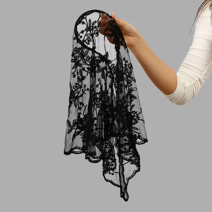 Elegant Lace Scarf Hollow Out Embroidery Foulard Bandana Solid Color Triangular Scarf Thin Vintage HandkerChiefs for Hair Wom
