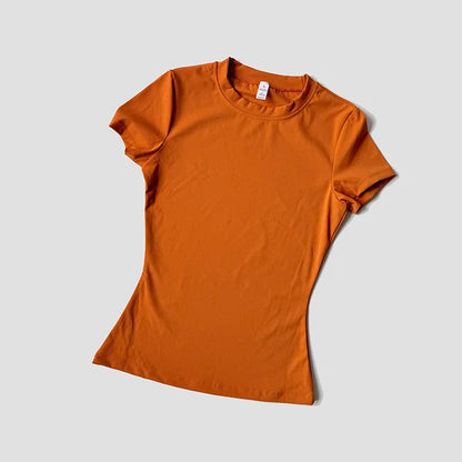 Women Yoga Top Seamless Sport T Shirts Fitness Clothes Short Sleeve Yoga Shirt Gym Top Running Active Wear - Orange / L