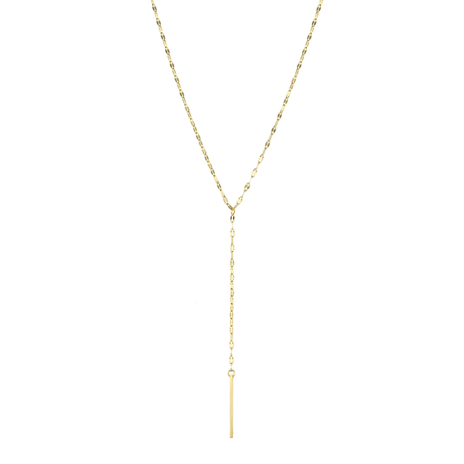 Stainless Steel Gold Plated Lariat Bar Pendant Y-Necklace for Women Dainty Paperclip Chain Minimalist Waterproof Jewelry