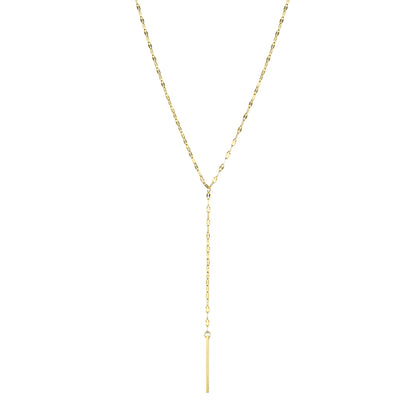 Stainless Steel Gold Plated Lariat Bar Pendant Y-Necklace for Women Dainty Paperclip Chain Minimalist Waterproof Jewelry