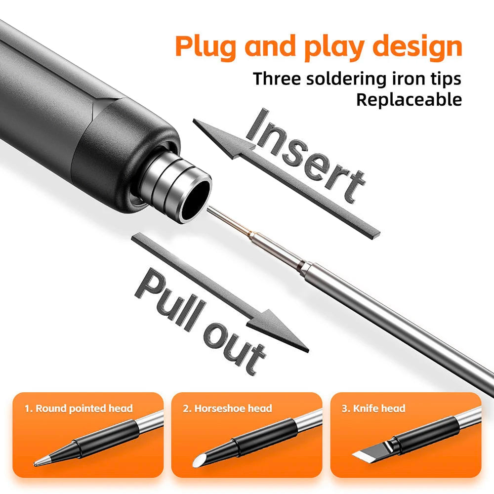 Cordless USB Digital Soldering Iron Adjustable Temperature 300-450℃ Type-C 1000mAh Battery Intelligent Solder Welding Iron To