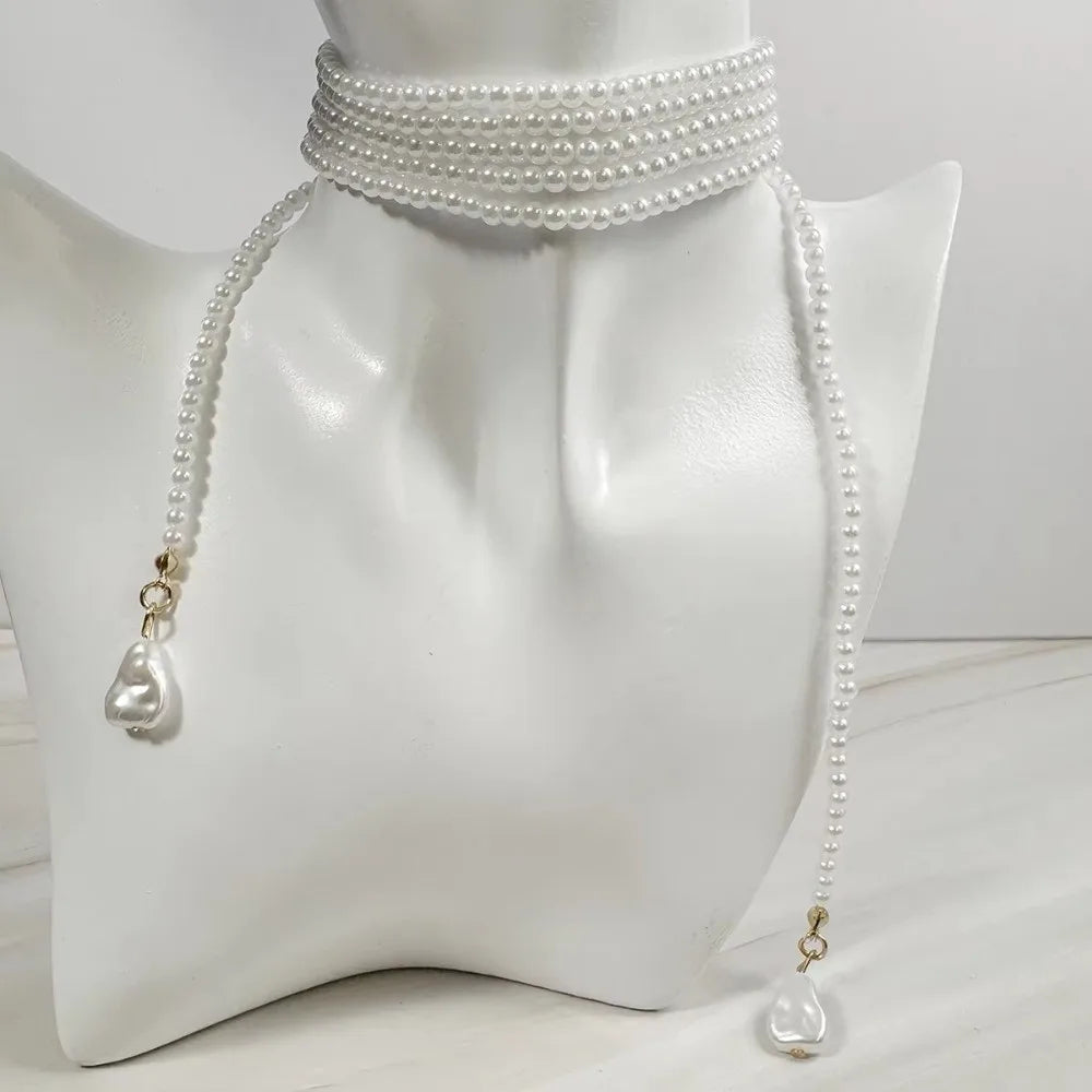 Imitation Pearl Pearl Lariat Necklace Multi Layer Design Teardrop Pendant Multi Layer Necklace Elegant Style Long Chain Lengt