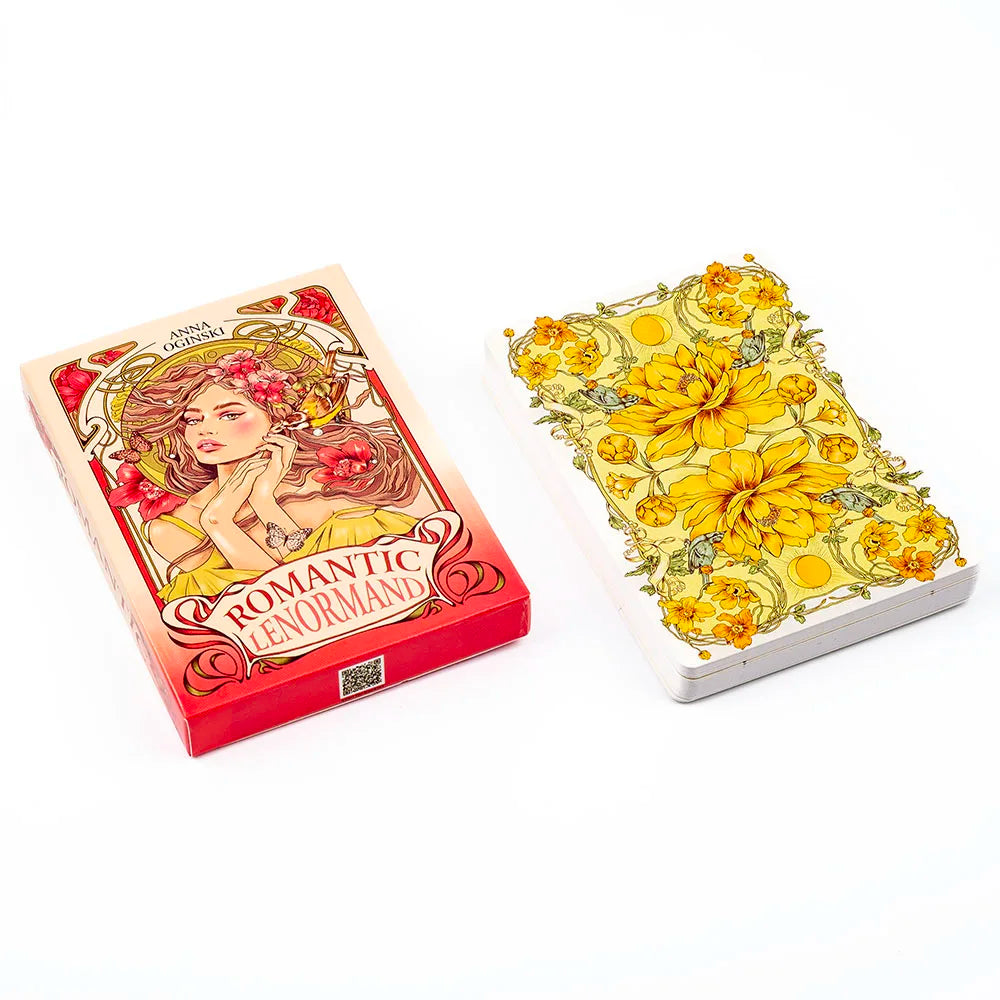 Romantic Lenormand Oracle Cards 37 Pcs Deck 10.2x7.2cm English Vision Art Nouveau Floral Motifs for Party Board Playing Games