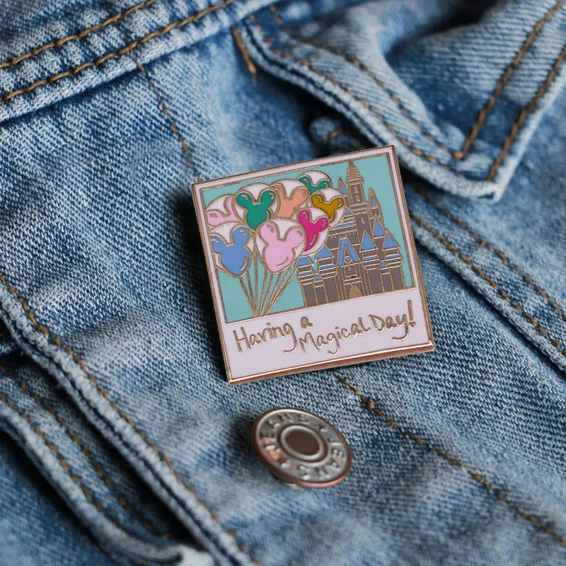 Magical Day Balloons Castle Souvenir Photo Enamel Pin Happy Romantic Memories Commemorative Brooch Badge Birthday Present