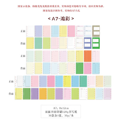 Colored Loose Leaf Refill Pages A7 M5 A6p Grid Lined Dot Design Journal Inner Pages Memo Pad 30P Memo Pads - 02 A7