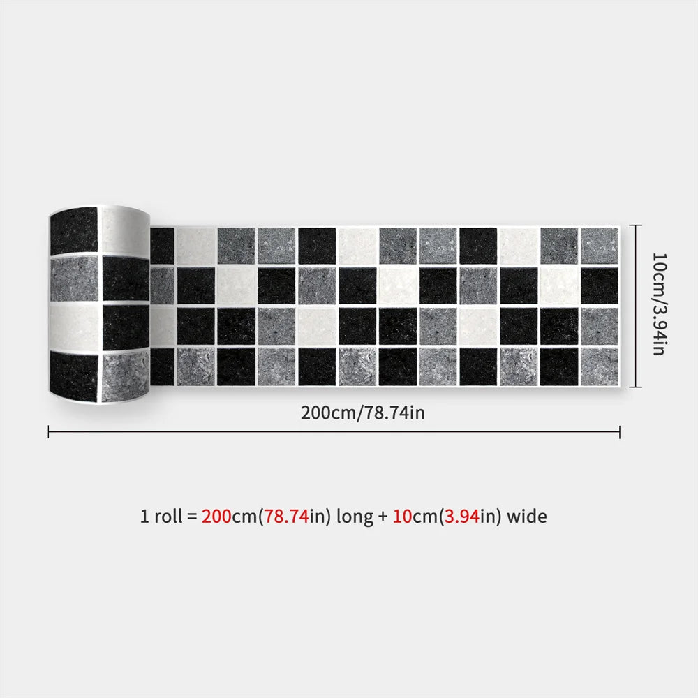 Mosaic Bathroom Waist Line Wall Stickers Waterproof Peel & Stick Art Backsplash Kitchen Office Skirting Line Decor Wallpaper 