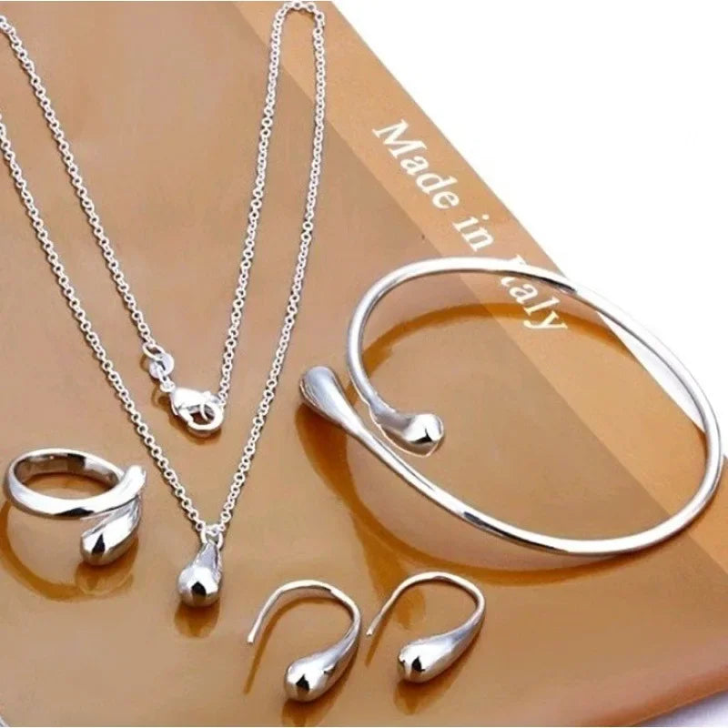 4PC Simple Ring Necklace Bracelet Earrings Four-piece Set Suitable for Engagement Jewelry Fashion Teardrop Jewelry Set for Wo