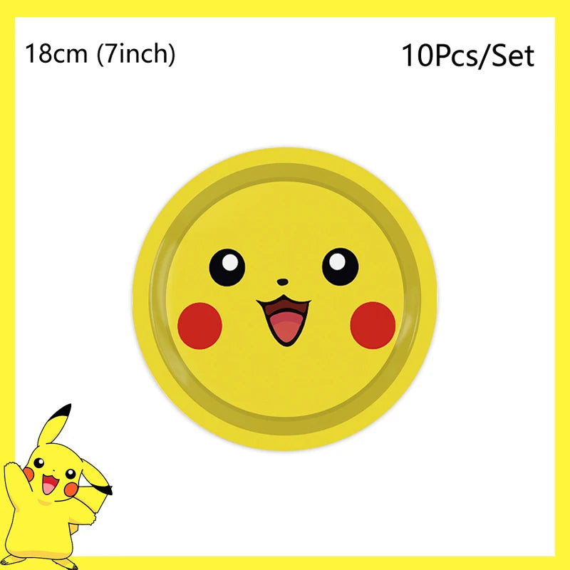 Pokemon Birthday Party Decoration Pikachu Disposable Tableware Cup Napkin Plate Tablecloth Baby Shower Cake Topper Flag Ballo
