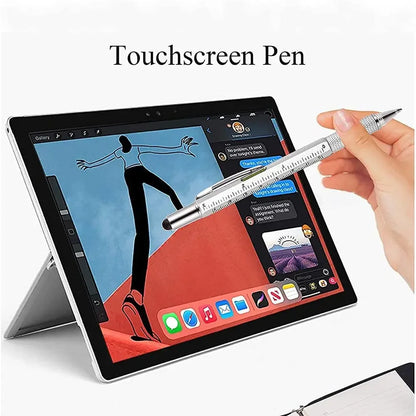 7 in 1 Multifunctional Pen Touch Screen Stylus Capacitive Pen with Screwdriver Ruler Levelgauge Refillable Ballpoint Pencil T