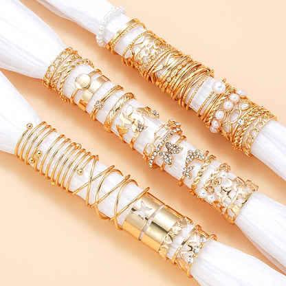 58PCS Vintage Heart Snake Butterfly Rings Set for Women Fashion Metal Gold Plated Geometric Hollow Finger Ring Jewelry Gifts 