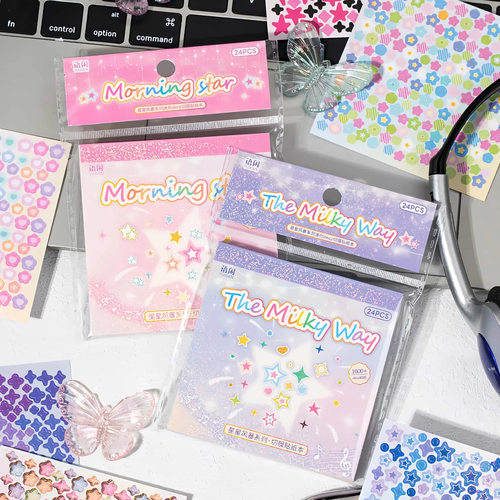 Starstorm 24 Sheet Holographic & Matte Mini Sticker Book 8x8cm Aesthetic Journaling Supplies Planner Scrapbooking Deco Sticke