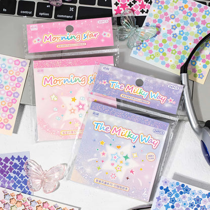 Starstorm 24 Sheet Holographic & Matte Mini Sticker Book 8x8cm Aesthetic Journaling Supplies Planner Scrapbooking Deco Sticke
