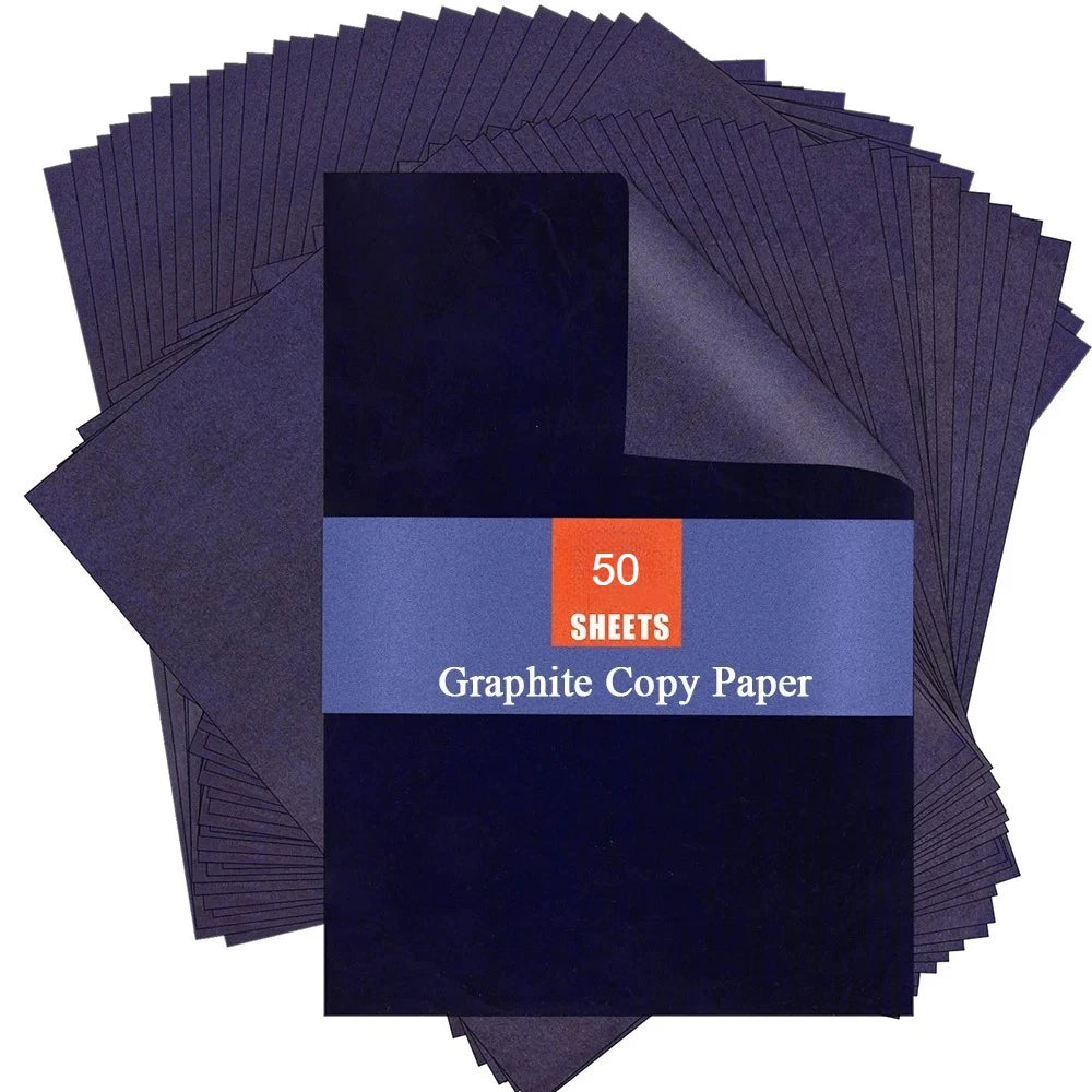 50pcs A4 Graphite Transfer Paper Tracing Painting Sheets Copy Graphite Paper for Drawing Patterns Sketch Canvas Fabric