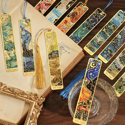 Vintage Oil Painting Metal Bookmarks - Hollow Hot Stamping Long Tassel Bookmarks - Stationery Gifts for Book Clubs, Book Love