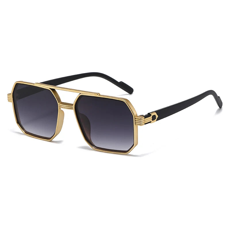 Hiking New Fashion Double Beam Polygonal Anti Light Glasses Retro Personalized Trendy Large Frame Eyewear European and Americ