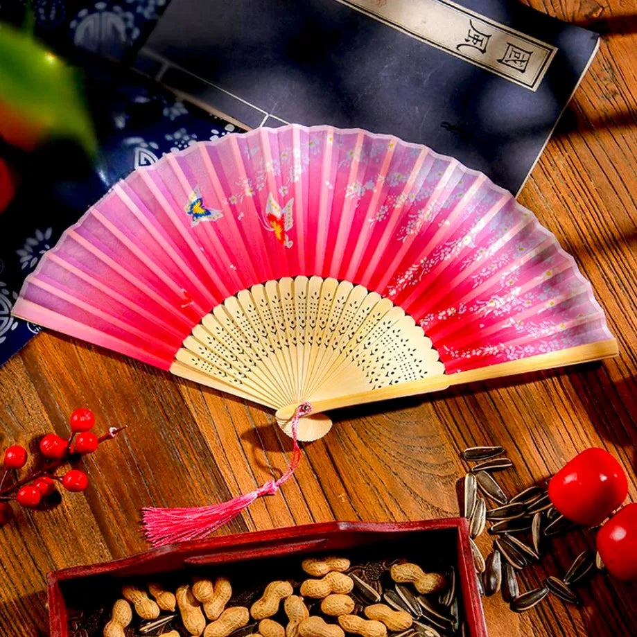 Vintage Silk Folding Hand Fan Chinese Japanese Bamboo Fans Craft Gifts Women Dance Performance Props Home Decoration Ornament