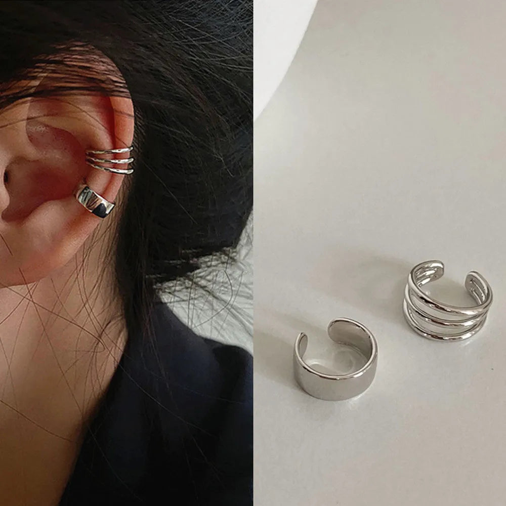 Silver Color Leaves Clip Earrings for Women Men Creative Simple C Ear Cuff Non-Piercing Ear Ear Clip Set Trend Jewelry Gift -