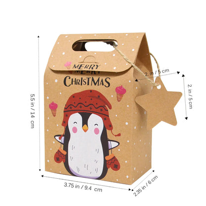 6/12/24Pcs Christmas Candy Gift Box with Tag Kraft Paper Cookie Snack Packing Bags 2024 Xmas Party Home Decoration New Year 2
