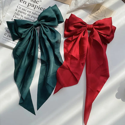 Solid Color Bow Ribbon Hair Clip New Women Large Bowknot Barrettes Women Ponytail Clip Headband Girls Hair Accessories Gift -