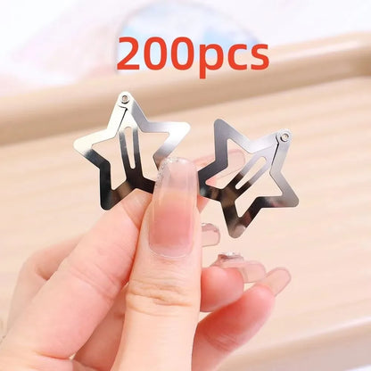 5/15/30/60/100/200pcs Y2K Silver Star Hair Clips for Girls Metal Snap Clip Hairpins Barrettes Hair Grip Jewel Hair Accessorie