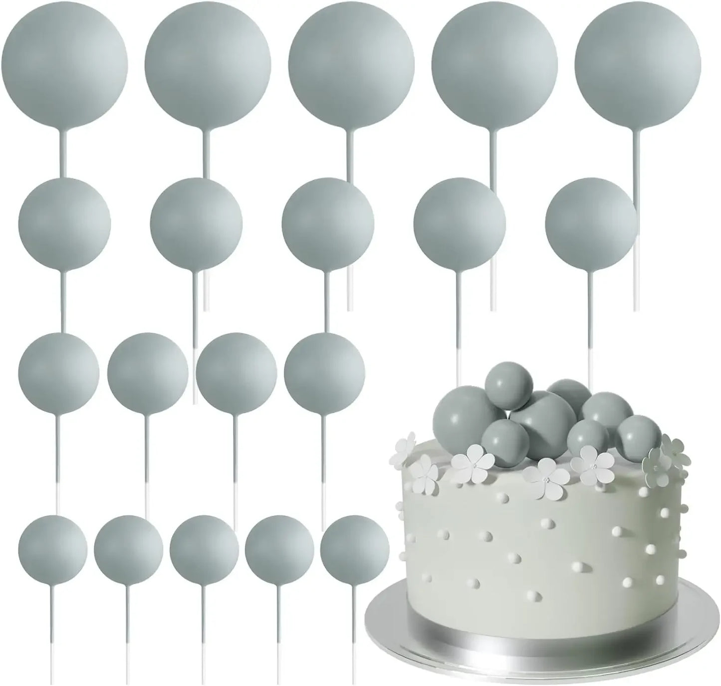 20-Piece Mini Balloon Cake Topper Decorations with Gold Ball Picks - Festive Cake Decor for Celebrations - Gray