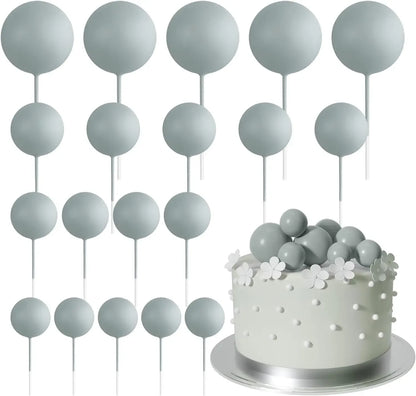 20-Piece Mini Balloon Cake Topper Decorations with Gold Ball Picks - Festive Cake Decor for Celebrations - Gray