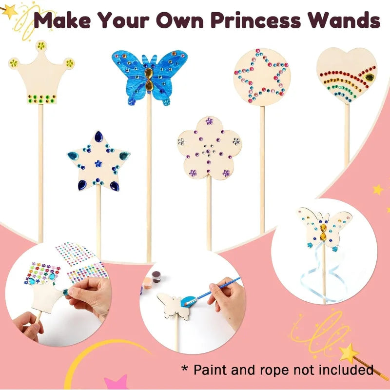 10PCS Fairy Wands Craft Kit Unfinished Wooden Princess Wands DIY Fun Party Supplies for Birthday Parties Gift Craft Activity