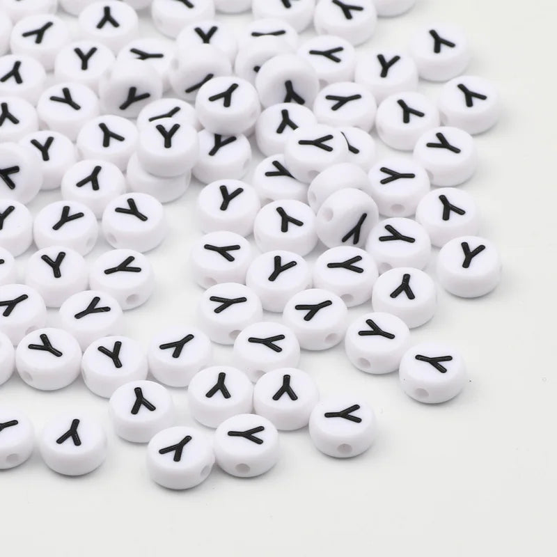 50/100pcs/lot 7x4mm White Round A-Z Alphabet Letter Acrylic Loose Spacer Beads for Jewelry Making Diy Bracelet Accessories