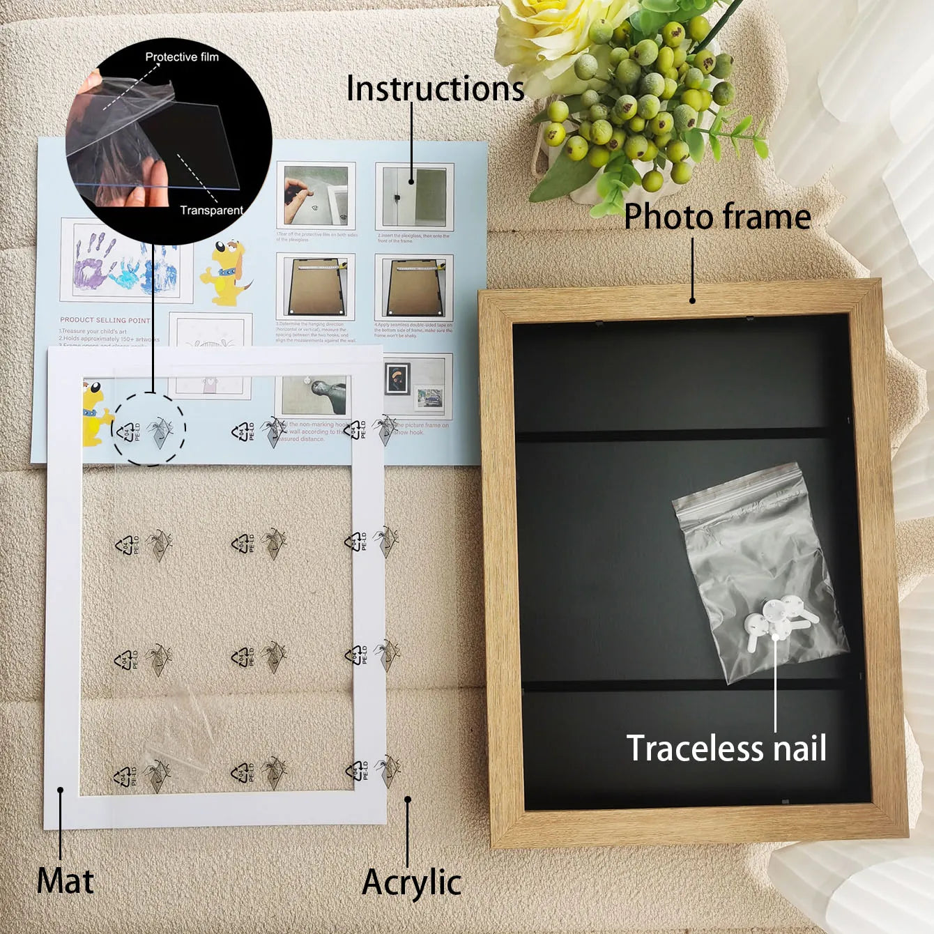Wood Flap Art Frames Magnetic A4 Photo Frame Framed Picture DIY Children's Exhibition of Paintings Home Decoration Storage Ra