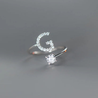 Zircon Initial A-Z Letter Ring For Women Metal Adjustable Opening Ring Name Alphabet Female Wedding Gift Anillos Mujer