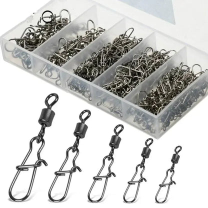 50pc/box Stainless Steel Fishing Connector Pin 4# 6# 8#10#12# Bearing Rolling Swivel with Snap Fishhook Lure Accessories - 50
