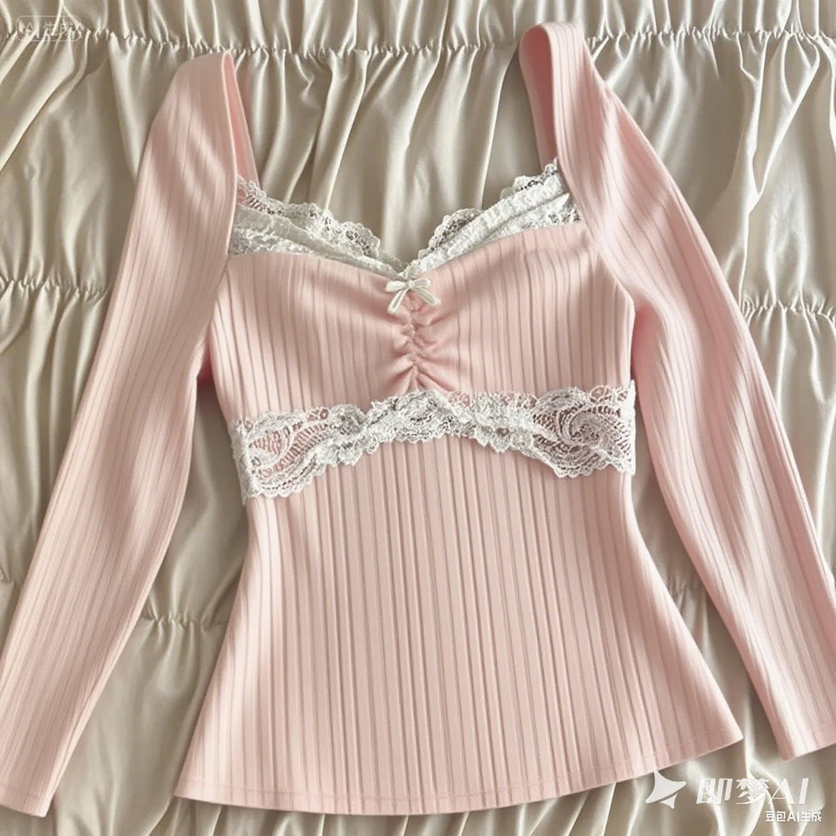 Summer Lace Patchwork Coquette T-shirt Ribbed Knit Slim Fit Milkmaid Tees Women Short Sleeve Y2k Grunge Crop Tops Aesthetic -