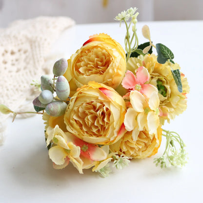 1pcs/30cm Rose Pink Silk Bouquet Peony Artificial Flower 5 Big Head 4 Small Bud Bride Wedding Home Decoration Artifi - 6