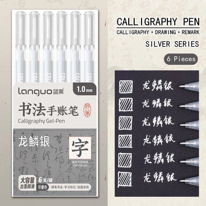 6 Pcs/Set Large Capacity Calligraphy Gel Pen 1.0mm Hard Tip Pens for Journaling Drawing Practice Planner Writing Stationery -