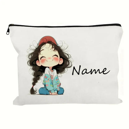 Custom Name Vintage Cute Girl Pattern Makeup Bag Handbag Toiletry Bag Pencil Case Holiday Gift Cosmetic Bag - D