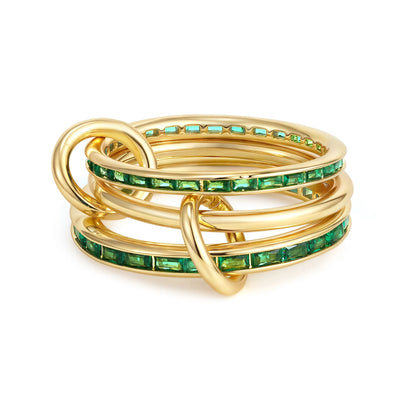 Luxury Cubic Zirconia Gold Plating Multilayer Connecting Rings for Women Fashion Mixed Color Stackable Finger Ring Party Jewe
