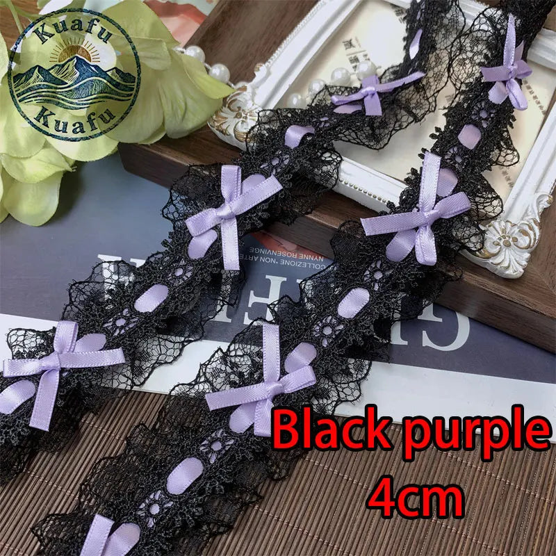 1Yard Lolita Lace Trim Ribbons Bow Pleated Lace Fabric Edge Ruffle Ribbon For DIY Crafts Sewing Dress Clothing Accessories - 