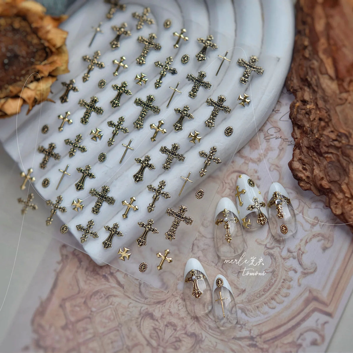 Gold Silver Metal Nail Stickers Dark Retro High-end Cross Nail Art Accessories Sticker Back Blue Nails 3D Decorations Decals 
