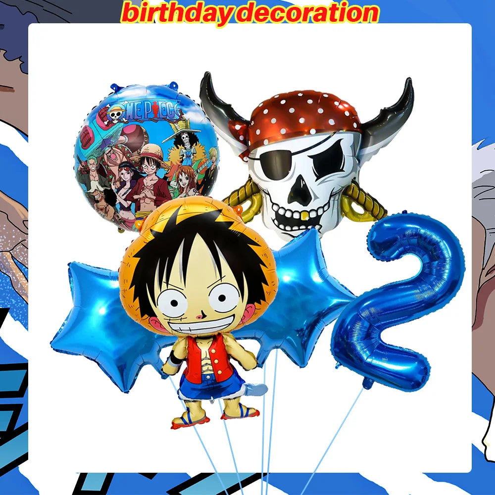 One Piece Birthday Party Dinner Plates Hanging Banner Cake Decoration One Piece Luffy Balloon Party Decoration Theme Props Gi