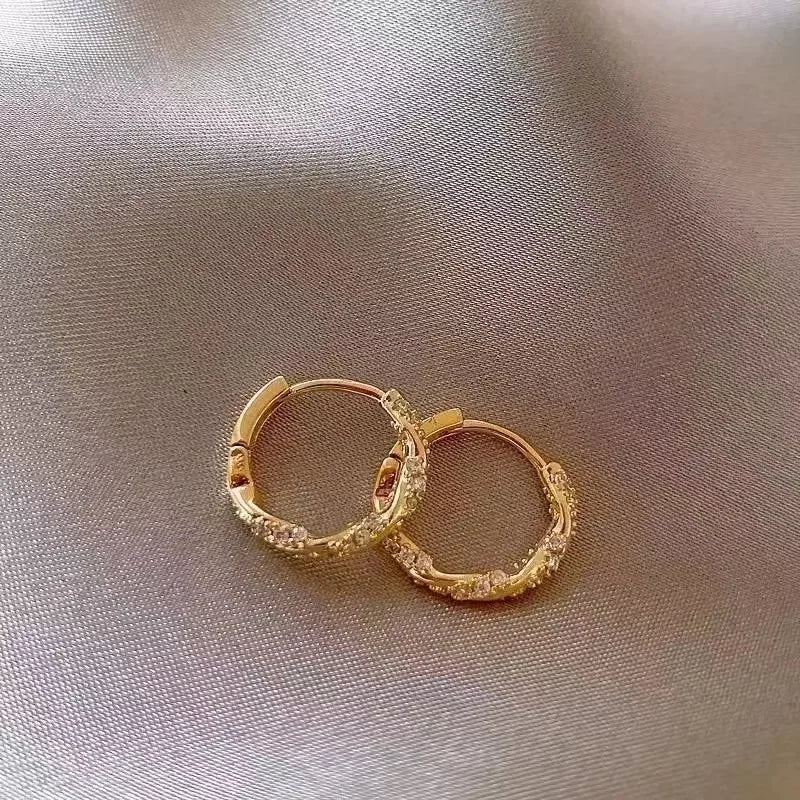 Luxury Full of Zircon Shiny Geometric Square Hoop Earrings for Women Temperament Gold Color Stainless Steel Korea Jewelry Gif