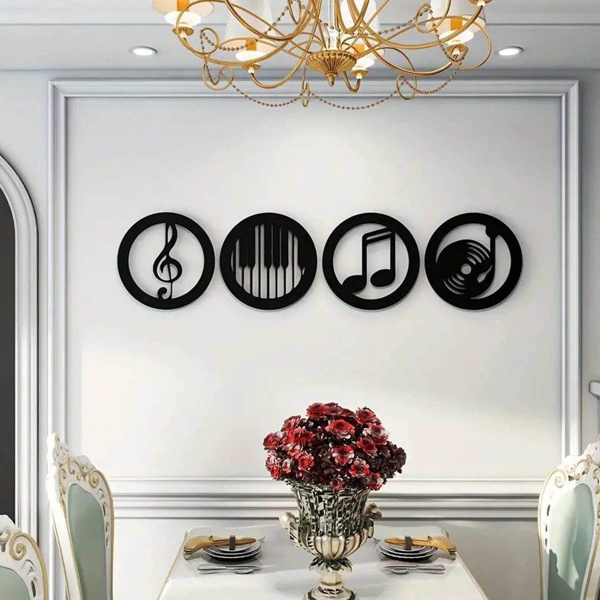 4 Pcs Wood Wall Art Decor, Musical Note, Piano Silhouette, Gifts for Music Lovers, Birthday Presents for KTV, Recording Studi