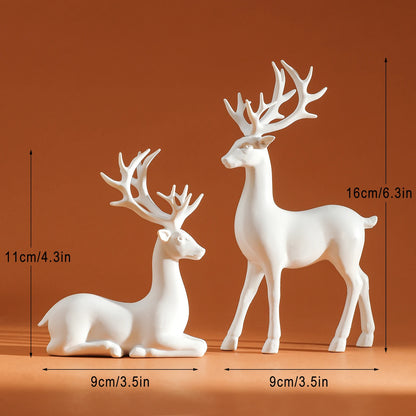 2 Pcs, Room Decor Mother Deer Cute Kids Room Decor Sculptures Kawaii Sculptures Christmas Home Decoration Fawn Figurines - Wh