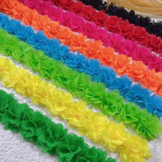 1 Yard Width 5cm 3D Chiffon Flowers Lace Trim Multicolor DIY Lace Ribbon Decor Clothes Accessories Craft Sewing Fabric Suppli