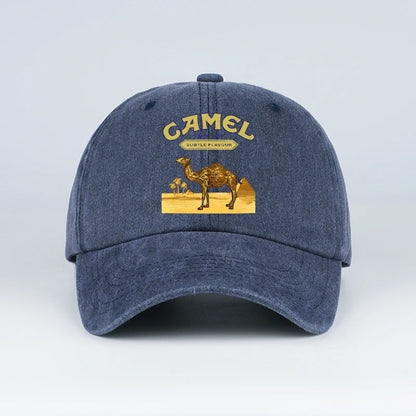 Vintage “Camel” Desert Scene Print Washed Baseball Cap - Adjustable Unisex Vintage Cap for Outdoor Hiking and Mountaineering 