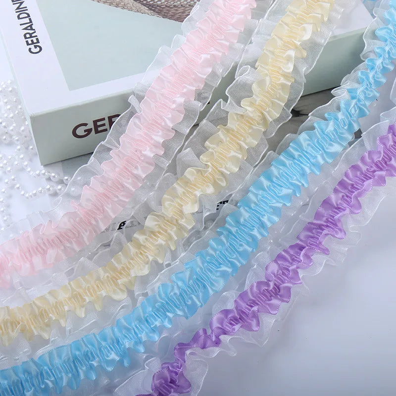New 4cm Wide Pleated Lace Fabric Ita Bag Decorative Cute Lolita DIY Sewing Satin Ruffle Trim Ruffle Applique Clothes Bag Deco