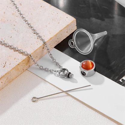 Stainless Steel Birthstone Pendant Necklace - Cremation Ashes Jewelry with Colorful Gemstones, Keepsake Memorial for Human As