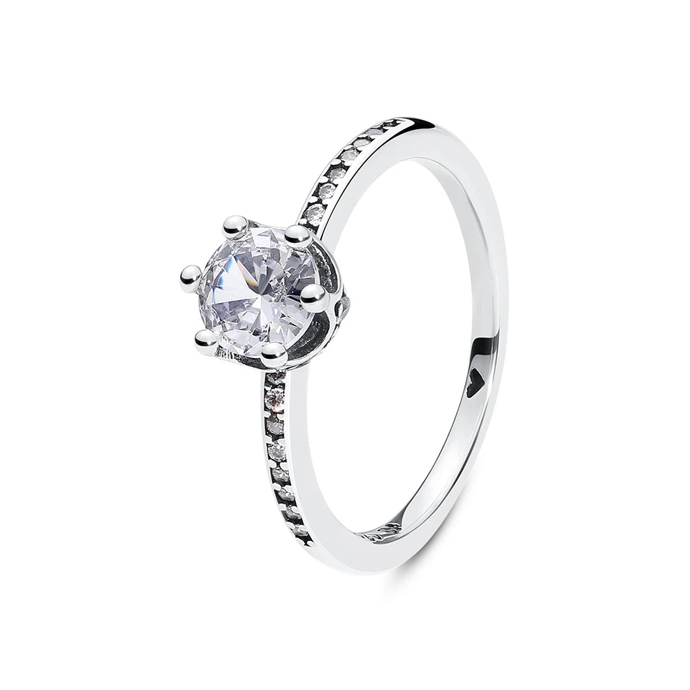 Original 925 Sterling Silver Ring Love Heart Pave CZ Crystal Stackable Rings For Women Wedding Engagement Birthday Gift Jewel